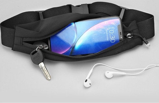 Hardloop heuptasje – Hardloopriem met opbergvak – Voor smartphone tot 6,7 inch – Lichtgewicht waterafstotend – Zwart-Ilumina Benelux