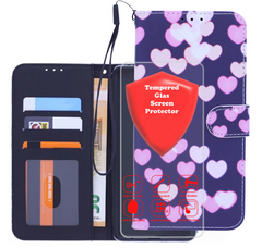 Bookcase Geschikt voor: Samsung Galaxy A42 hoesje met print - Hearts met 2x Glas Screenprotector