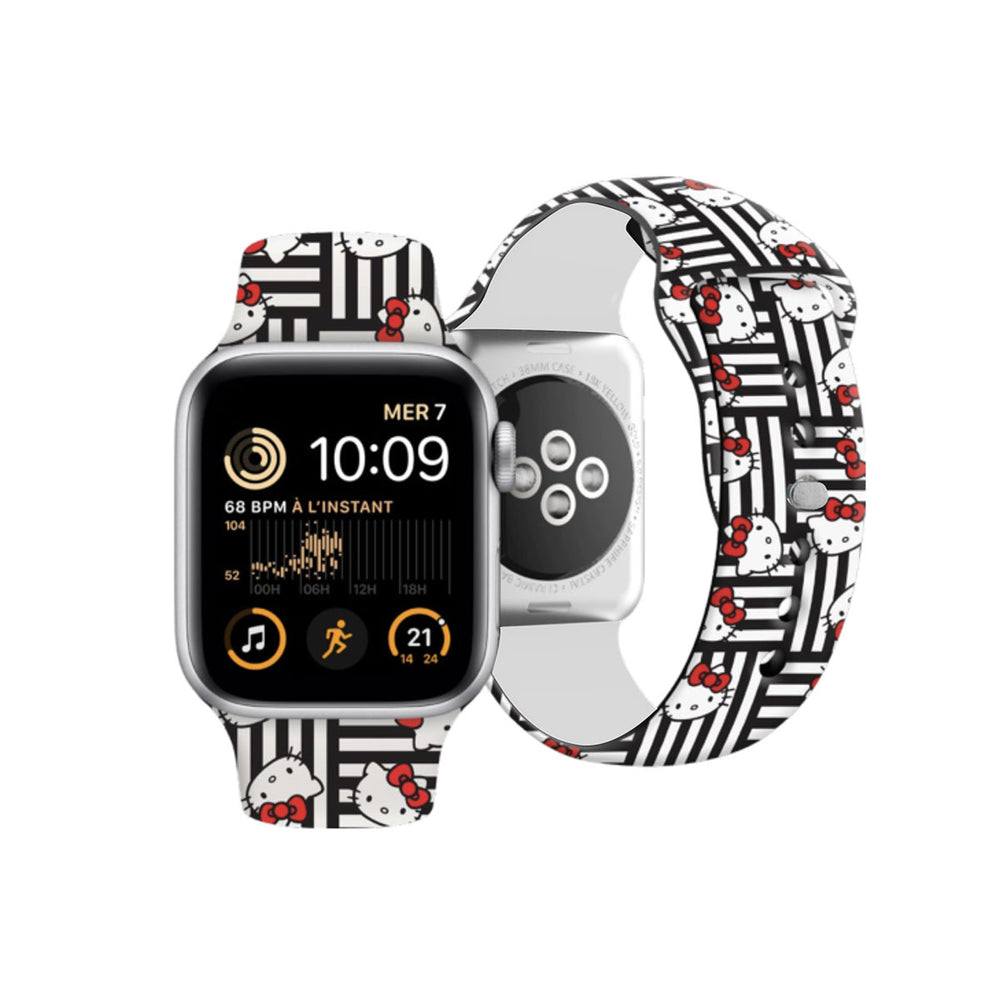 Hello Kitty Apple Watch Straps Heads and bows pettern - Black-Horlogebandjes-Ilumina Benelux