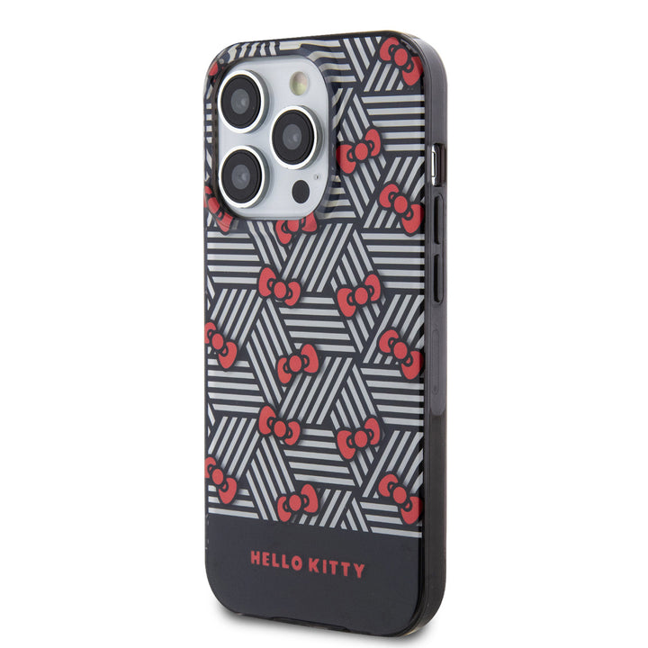 Hello Kitty iPhone 14 Pro Max TPU Back Cover hoesje - Bow Pattern - Stripes - Zwart-Hoesjes-Ilumina Benelux