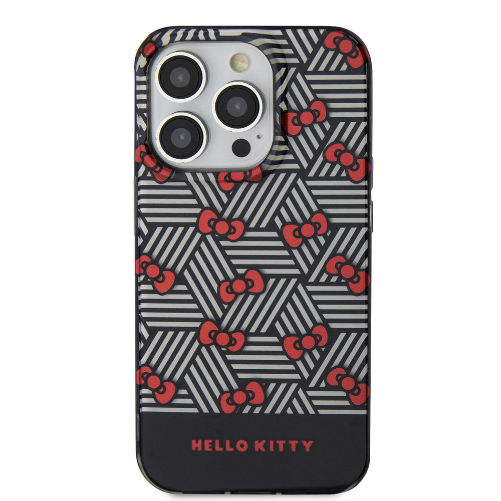 Hello Kitty iPhone 14 Pro Max TPU Back Cover hoesje - Bow Pattern - Stripes - Zwart-Hoesjes-Ilumina Benelux