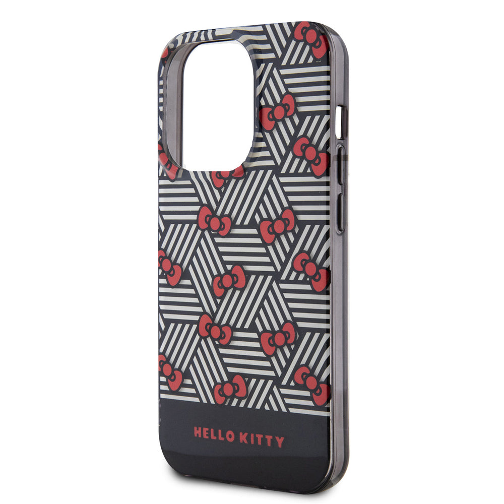 Hello Kitty iPhone 14 Pro Max TPU Back Cover hoesje - Bow Pattern - Stripes - Zwart-Hoesjes-Ilumina Benelux