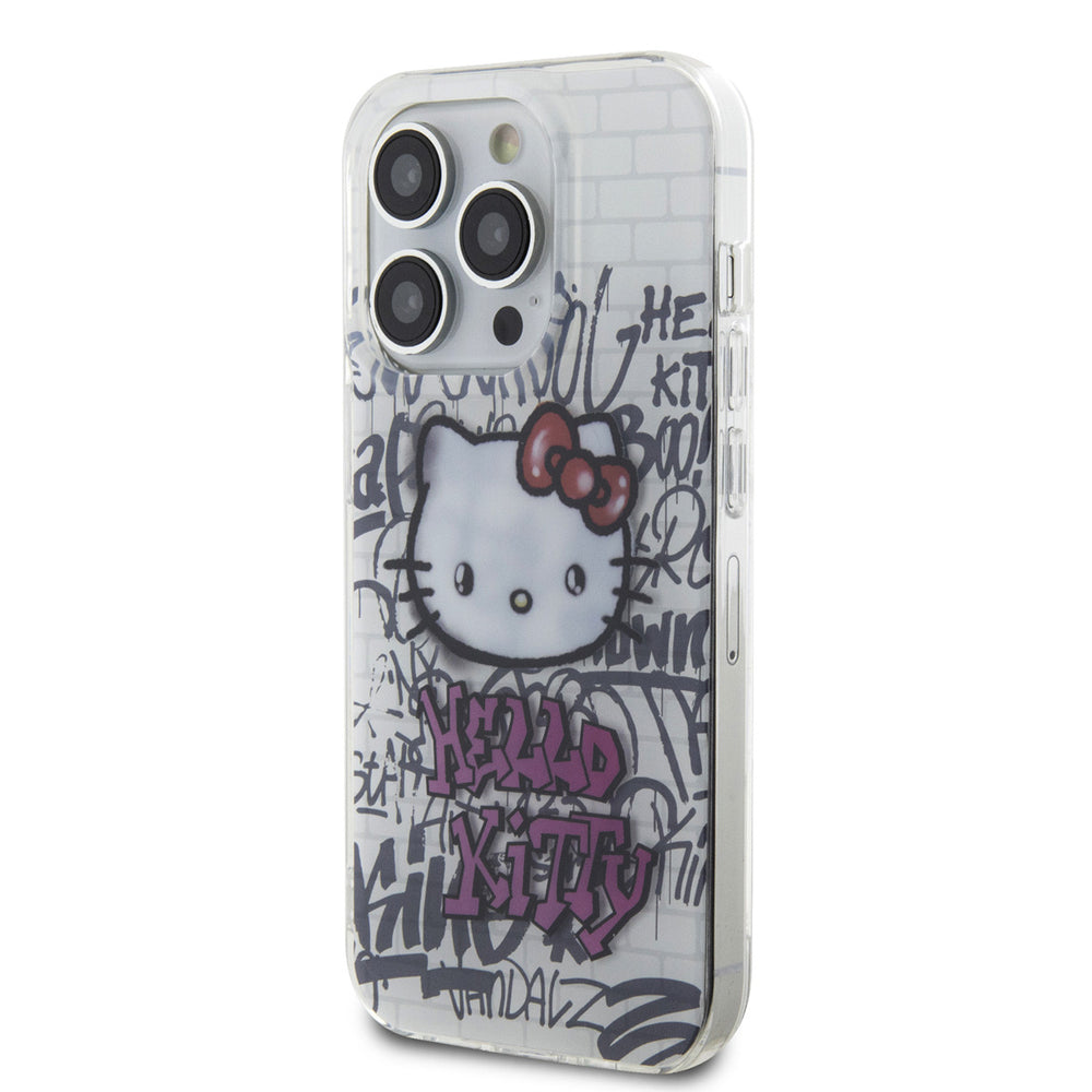 Hello Kitty iPhone 14 Pro Max TPU Back Cover hoesje - Graffiti Kitty on bricks - Wit-Hoesjes-Ilumina Benelux