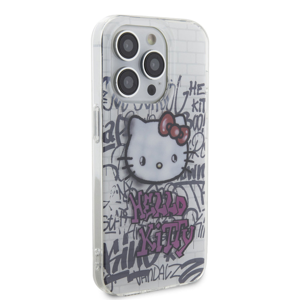 Hello Kitty iPhone 14 Pro Max TPU Back Cover hoesje - Graffiti Kitty on bricks - Wit-Hoesjes-Ilumina Benelux