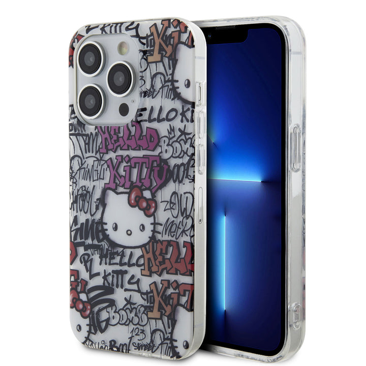 Hello Kitty iPhone 14 Pro Max TPU Back Cover hoesje - Graffiti Tags - Wit-Hoesjes-Ilumina Benelux