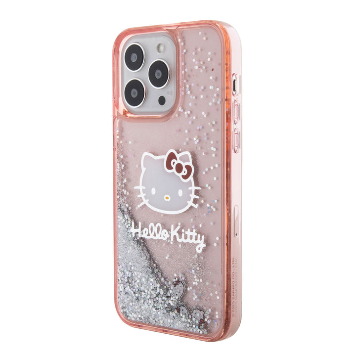 Hello Kitty iPhone 14 Pro Max TPU Back Cover hoesje - Liquid Glitter - Kitty Head Charms - Roze-Hoesjes-Ilumina Benelux