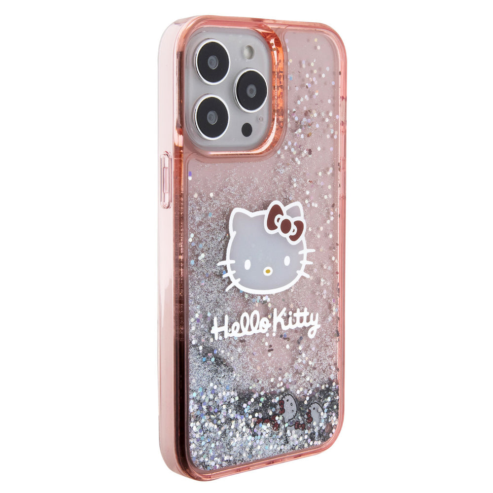 Hello Kitty iPhone 14 Pro Max TPU Back Cover hoesje - Liquid Glitter - Kitty Head Charms - Roze-Hoesjes-Ilumina Benelux