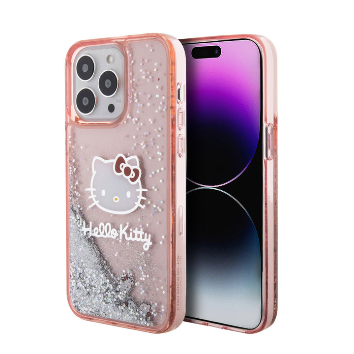 Hello Kitty iPhone 14 Pro Max TPU Back Cover hoesje - Liquid Glitter - Kitty Head Charms - Roze-Hoesjes-Ilumina Benelux
