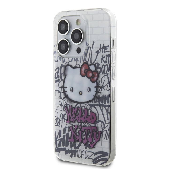 Hello Kitty iPhone 14 Pro TPU Back Cover hoesje - Graffiti Kitty on bricks - Wit-Hoesjes-Ilumina Benelux