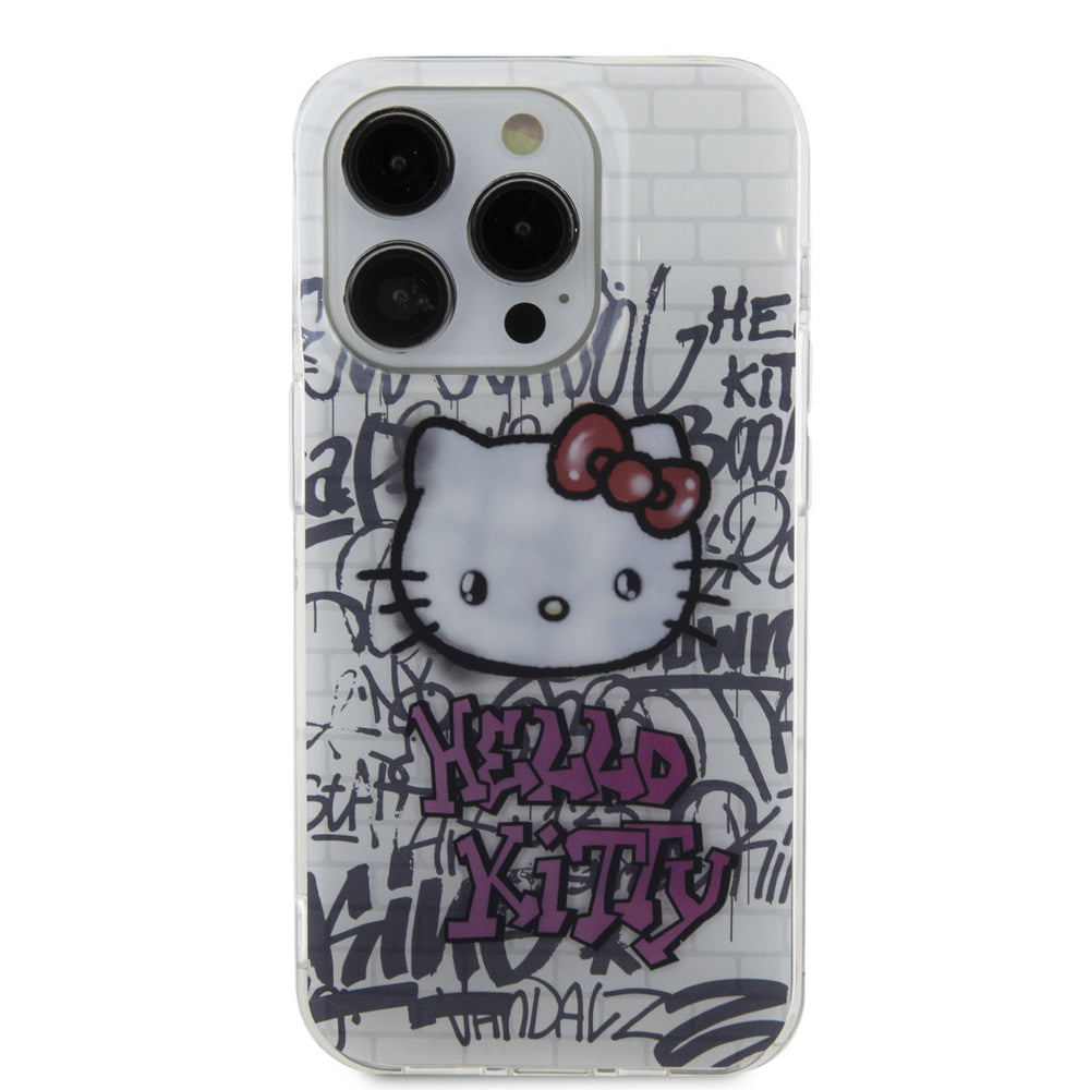 Hello Kitty iPhone 14 Pro TPU Back Cover hoesje - Graffiti Kitty on bricks - Wit-Hoesjes-Ilumina Benelux