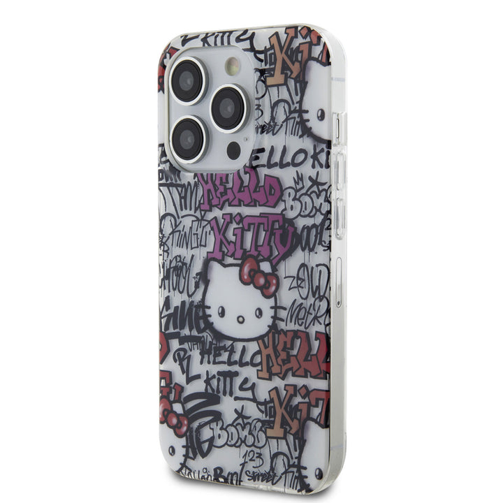 Hello Kitty iPhone 14 Pro TPU Back Cover hoesje - Graffiti Tags - Wit-Hoesjes-Ilumina Benelux