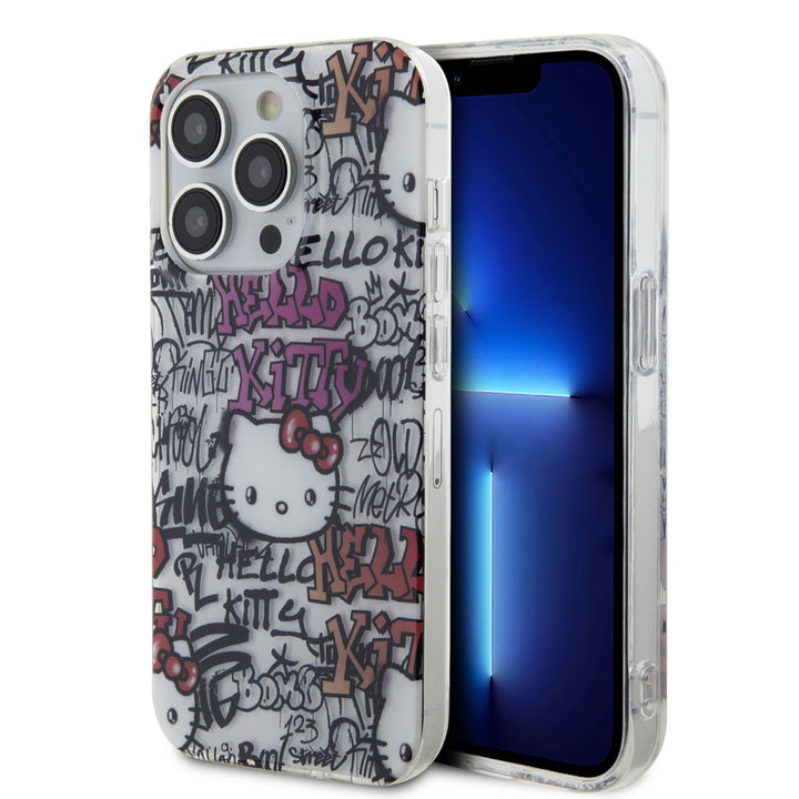 Hello Kitty iPhone 14 Pro TPU Back Cover hoesje - Graffiti Tags - Wit-Hoesjes-Ilumina Benelux