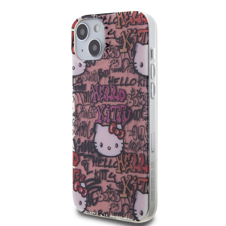 Hello Kitty iPhone 15 & 14 Plus TPU Back Cover hoesje - Graffiti Tags - Roze-Hoesjes-Ilumina Benelux