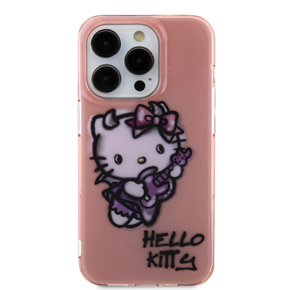 Hello Kitty iPhone 15 Pro Max TPU Back Cover hoesje - Graffiti Guitar - Roze-Hoesjes-Ilumina Benelux