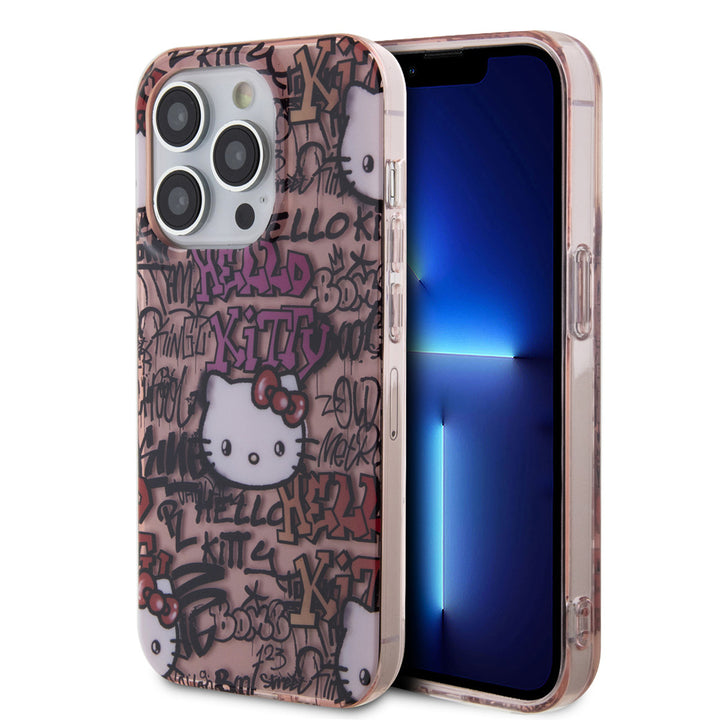 Hello Kitty iPhone 15 Pro Max TPU Back Cover hoesje - Graffiti Tags - Roze-Hoesjes-Ilumina Benelux