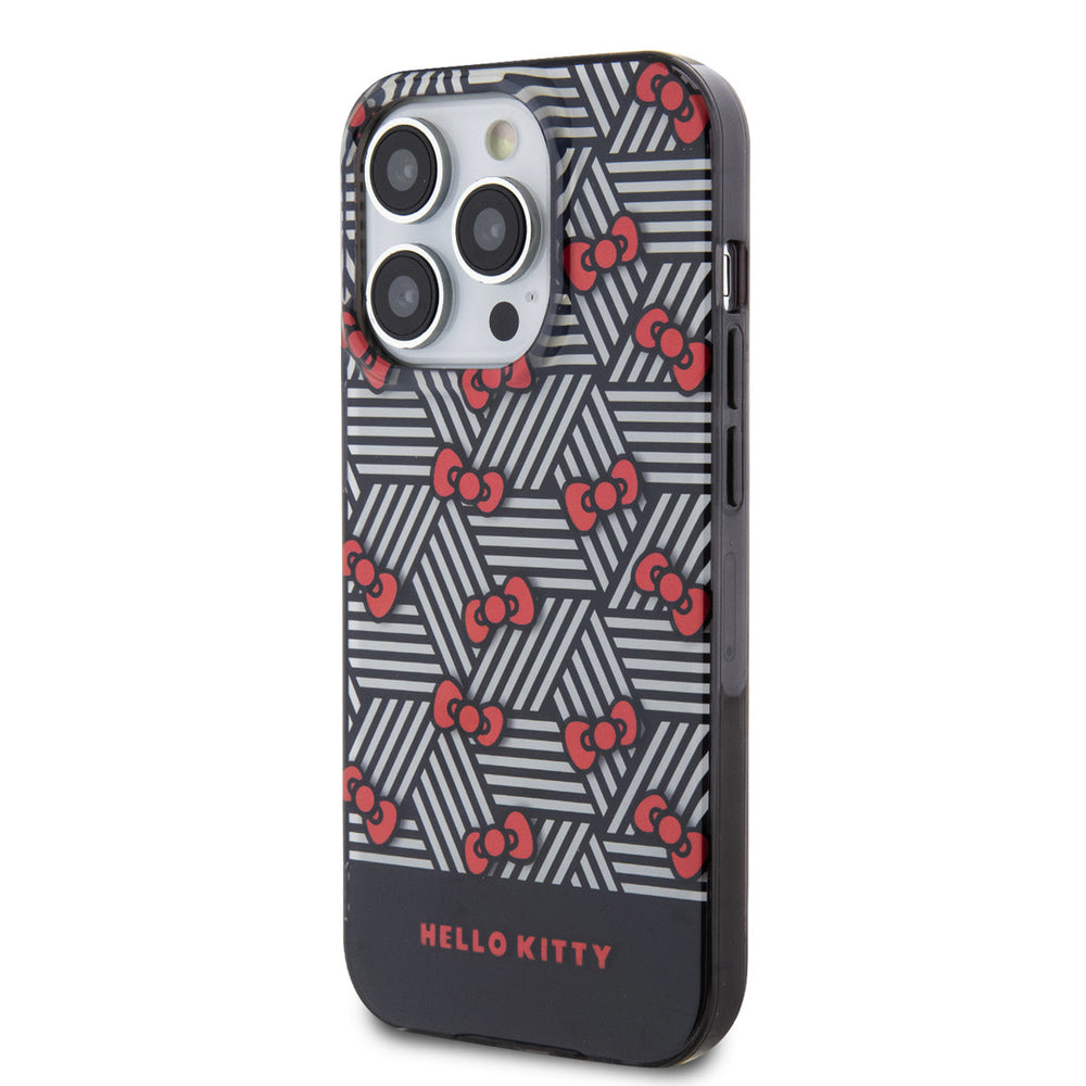 Hello Kitty iPhone 15 Pro TPU Back Cover hoesje - Bow Pattern - Stripes - Zwart-Hoesjes-Ilumina Benelux
