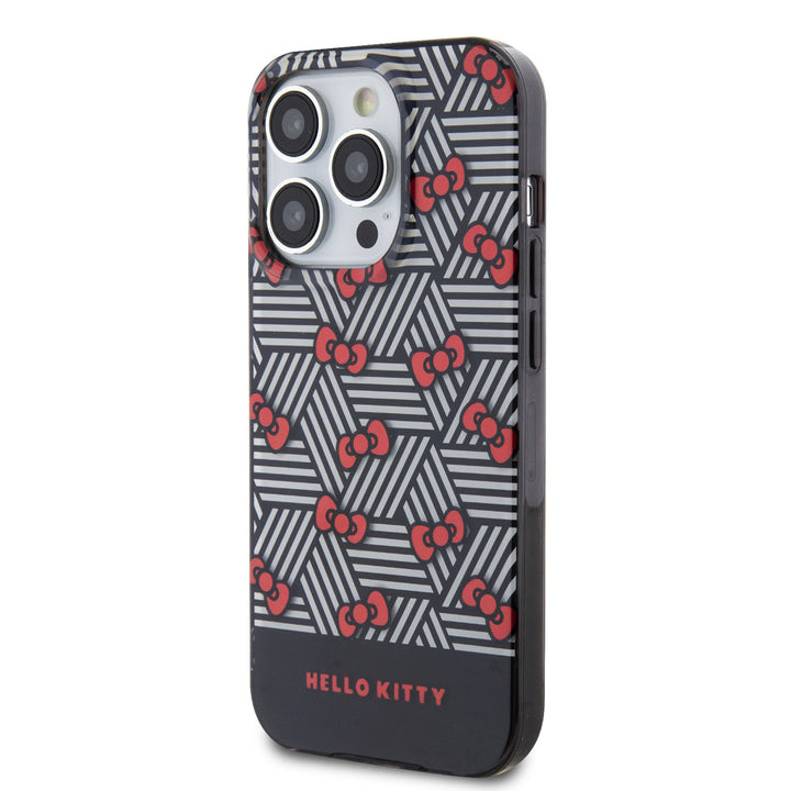 Hello Kitty iPhone 15 Pro TPU Back Cover hoesje - Bow Pattern - Stripes - Zwart-Hoesjes-Ilumina Benelux