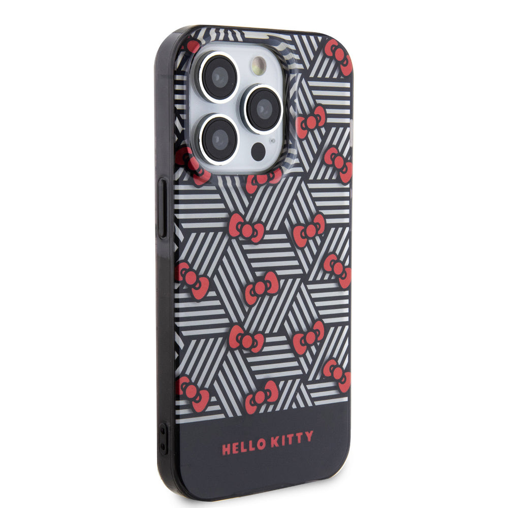 Hello Kitty iPhone 15 Pro TPU Back Cover hoesje - Bow Pattern - Stripes - Zwart-Hoesjes-Ilumina Benelux