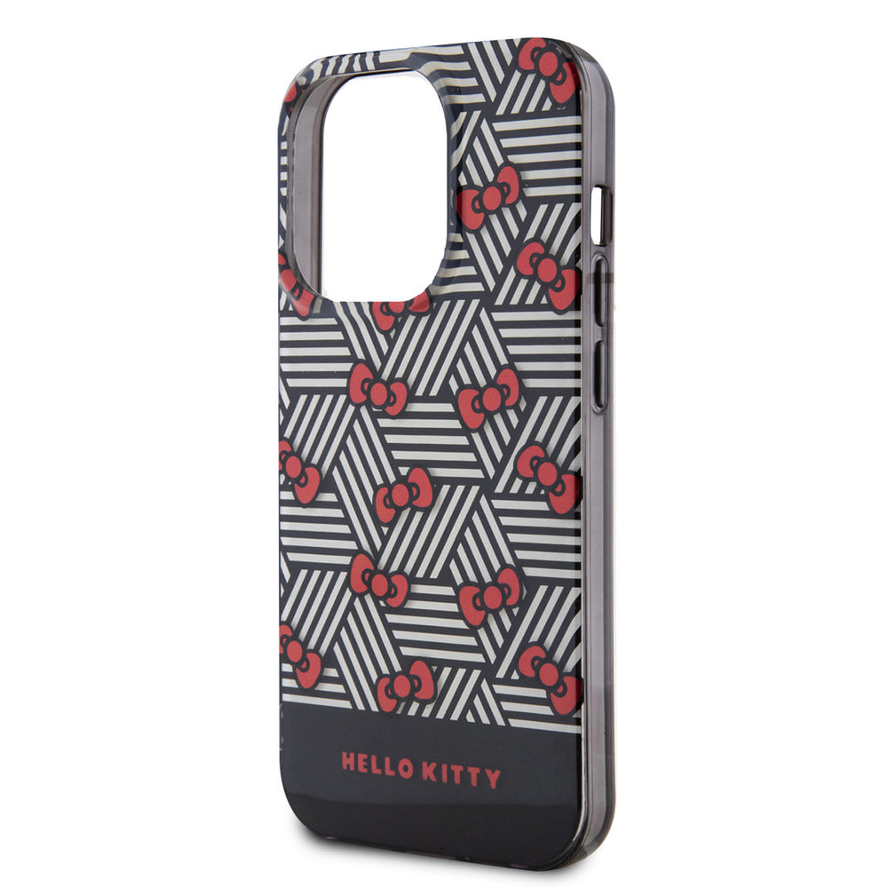 Hello Kitty iPhone 15 Pro TPU Back Cover hoesje - Bow Pattern - Stripes - Zwart-Hoesjes-Ilumina Benelux