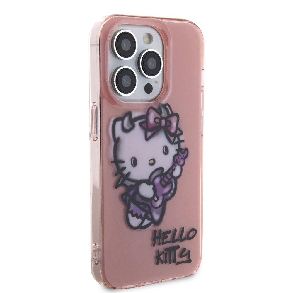 Hello Kitty iPhone 15 Pro TPU Back Cover hoesje - Graffiti Guitar - Roze-Hoesjes-Ilumina Benelux