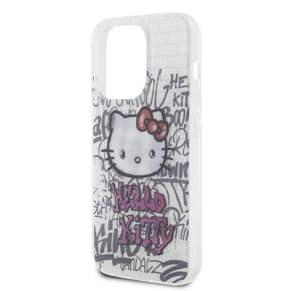 Hello Kitty iPhone 15 Pro TPU Back Cover hoesje - Graffiti Kitty on bricks - Wit-Hoesjes-Ilumina Benelux
