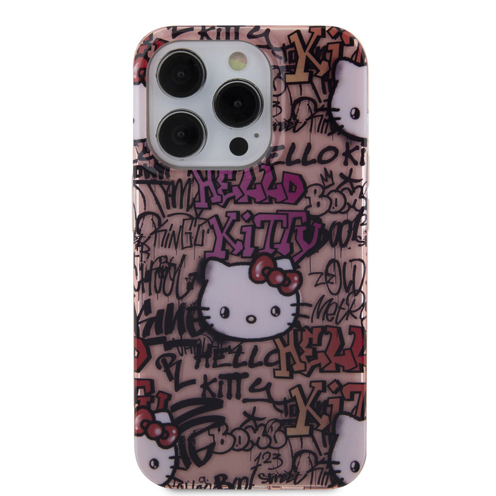 Hello Kitty iPhone 15 Pro TPU Back Cover hoesje - Graffiti Tags - Roze-Hoesjes-Ilumina Benelux