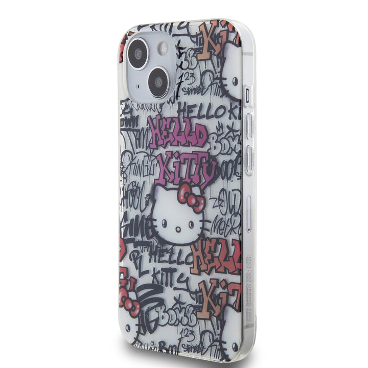 Hello Kitty iPhone 15 TPU Back Cover hoesje - Graffiti Tags - Wit-Hoesjes-Ilumina Benelux