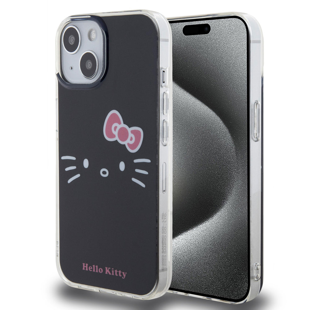 Hello Kitty iPhone 15 TPU Back Cover hoesje - Kitty Face - Zwart-Hoesjes-Ilumina Benelux