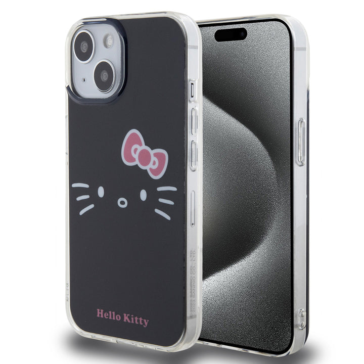 Hello Kitty iPhone 15 TPU Back Cover hoesje - Kitty Face - Zwart-Hoesjes-Ilumina Benelux