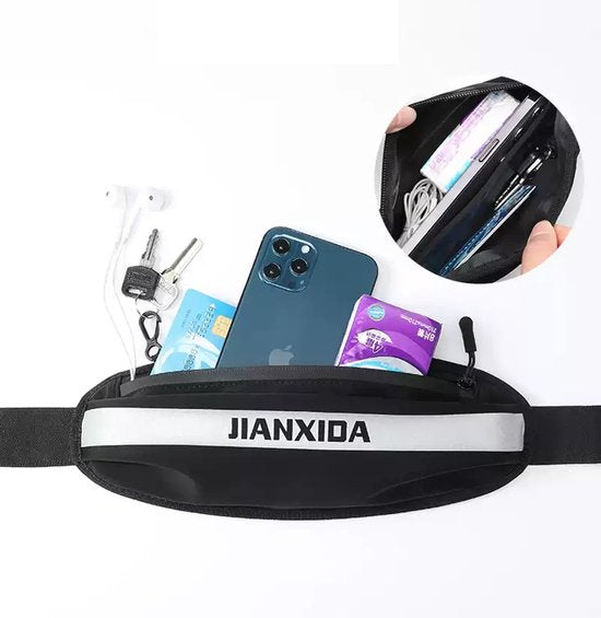 Heuptas hardlopen – Waterdicht nylon riemtasje – Voor telefoon geld paspoort sleutels – Verstelbare tailleband 60-140 cm – Grijs-Money belt-Ilumina Benelux