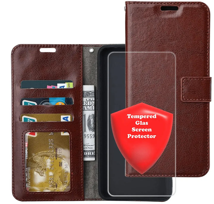Bookcase Portemonnee – Pasjeshouder – 3x Gehard Glas Screenprotector – Lichtbruin-Ilumina Benelux