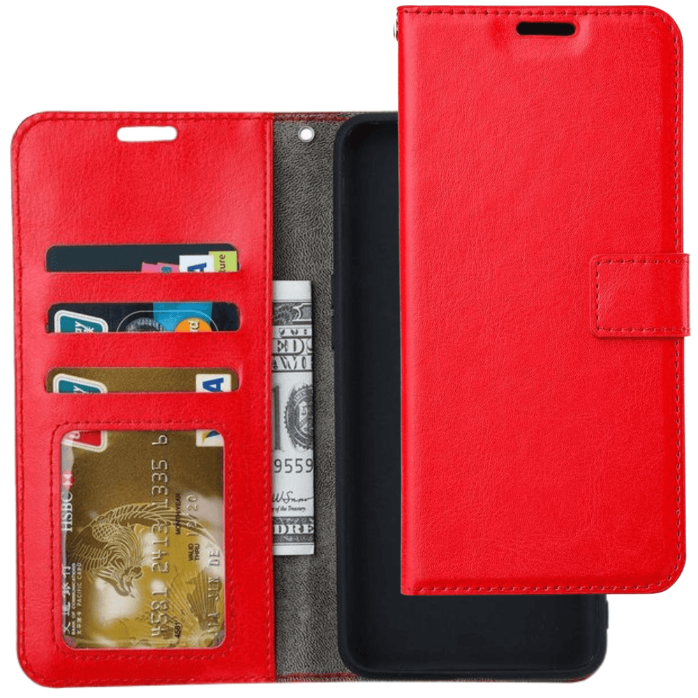 Hoesjes – Bookcase Portemonnee – Magneetsluiting – Pasjeshouder – Rood + 3x Screenprotector-Ilumina Benelux