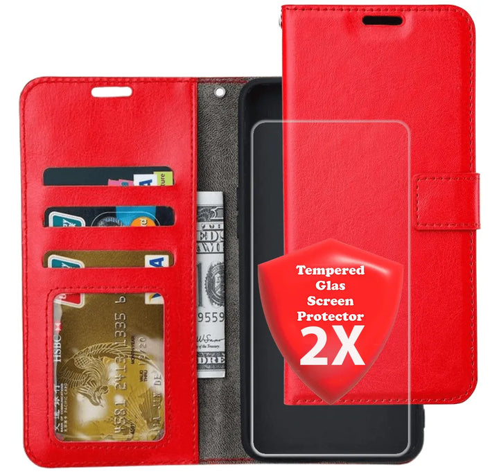 Hoesjes – Bookcase Portemonnee – Magneetsluiting – Inclusief 2x Screenprotector – Rood-Ilumina Benelux