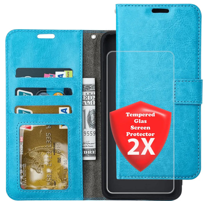 Hoesjes – Portemonnee Hoes – Pasjeshouder – 2x Screenprotector – Turquoise-Ilumina Benelux