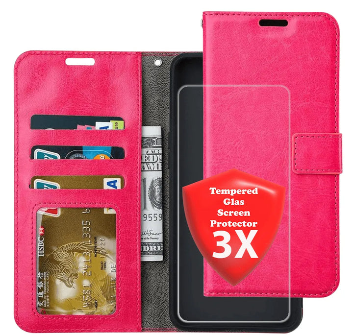 Hoesjes – Portemonnee Hoes – Pasjeshouder – 3x Screenprotector Gehard Glas – Roze-Ilumina Benelux
