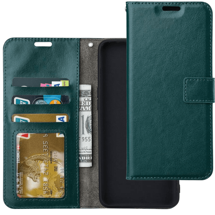 Hoesjes – Bookcase Portemonnee – Magneetsluiting – 2 Pasjes – Groen + 2x Screenprotector-Ilumina Benelux