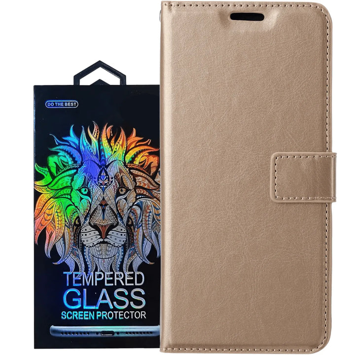 Portemonnee Hoes – Pasjeshouder – 2x Gehard Glas Screenprotector – Goud-Ilumina Benelux