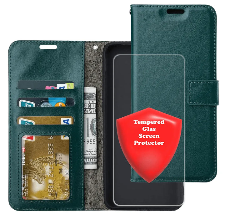 Hoesjes – Portemonnee Hoes – Pasjeshouder – 3x Screenprotector – Groen-Ilumina Benelux