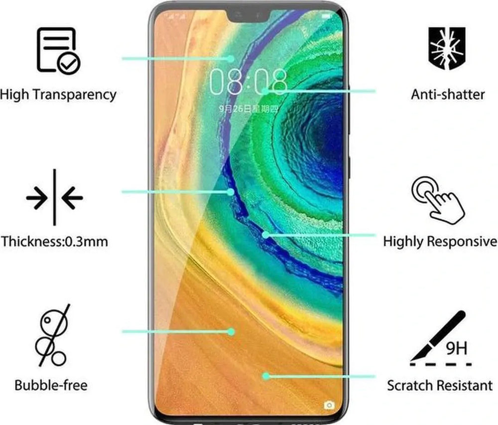 Huawei Mate 30 Screenprotector Gehard 9H – Anti-kras – Tempered Glas – 1-Pack-Ilumina Benelux