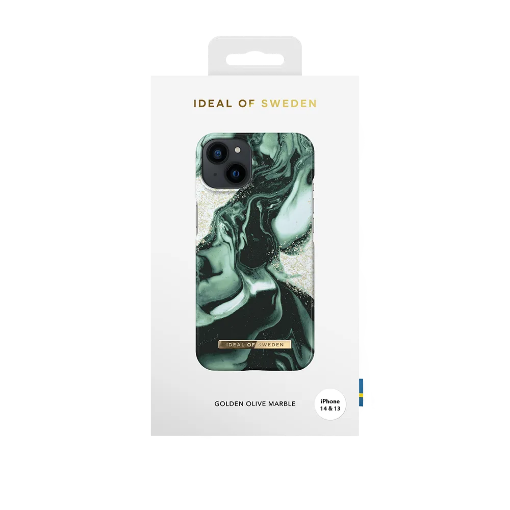 Ideal of Sweden iPhone 15 & 14 & 13 Backcover hoesje Golden Olive Marble -Fashion Case - Olijfgroen-Hoesjes-Ilumina Benelux
