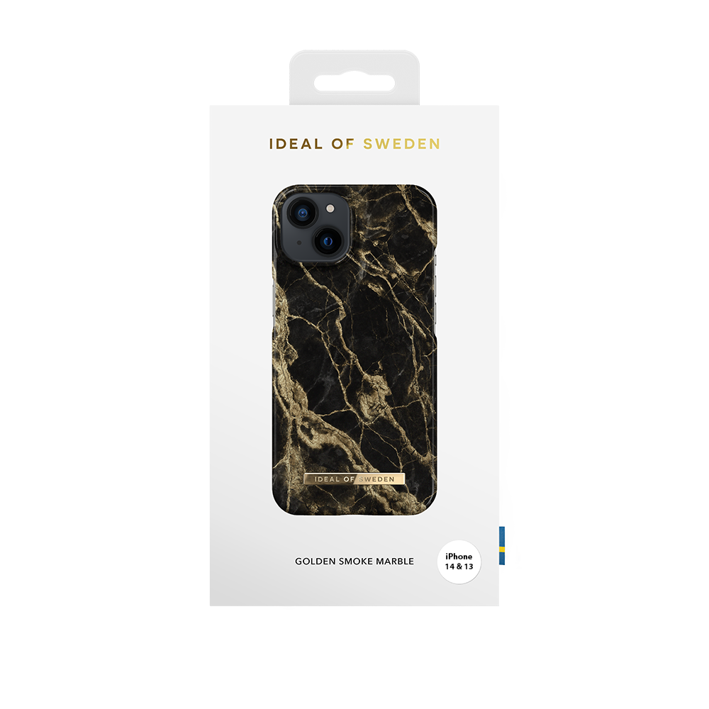 Ideal of Sweden iPhone 15 & 14 & 13 Backcover hoesje Golden Smoke Marble - Fashion Case - Zwart-Hoesjes-Ilumina Benelux