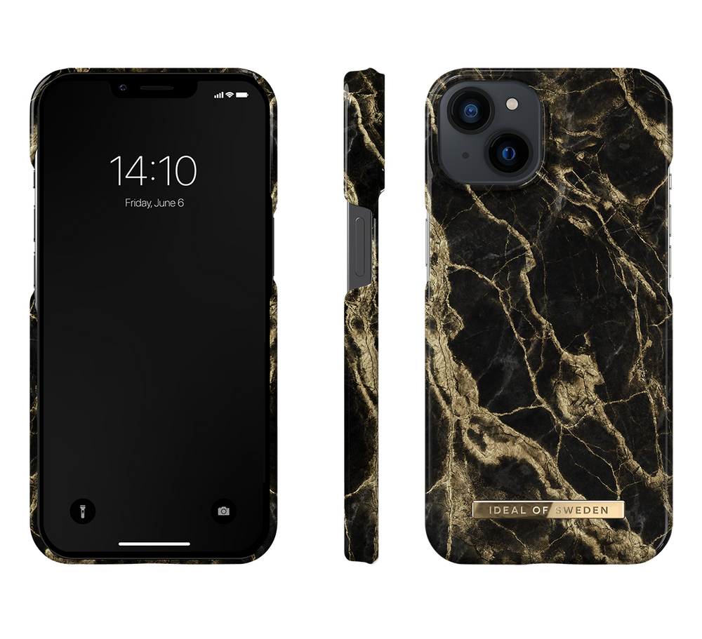 Ideal of Sweden iPhone 15 & 14 & 13 Backcover hoesje Golden Smoke Marble - Fashion Case - Zwart-Hoesjes-Ilumina Benelux