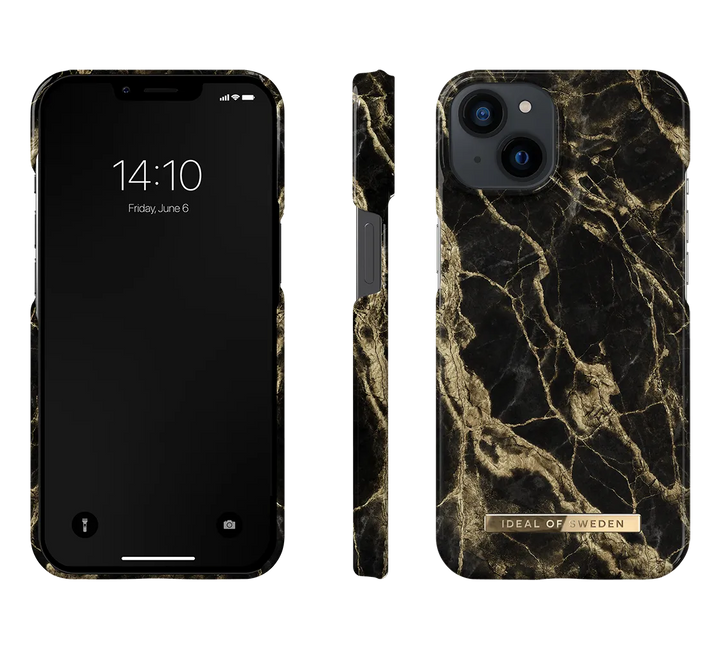 Ideal of Sweden iPhone 15 & 14 & 13 Backcover hoesje Golden Smoke Marble - Fashion Case - Zwart-Hoesjes-Ilumina Benelux