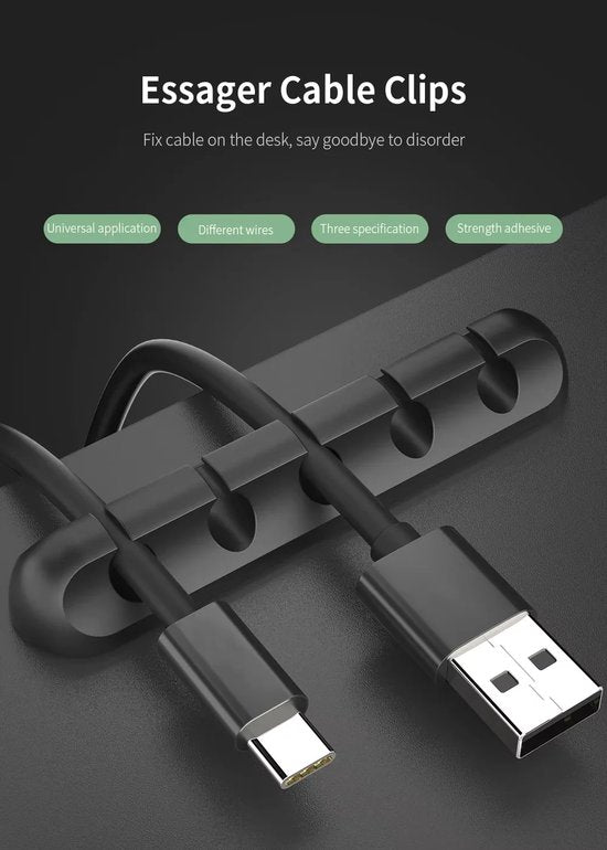 Kabel organiser – Zelfklevende kabelclips voor 5 kabels – Kabelmanagement voor kantoor, pc, auto & tv – Zwart-Kabel Organizer-Ilumina Benelux