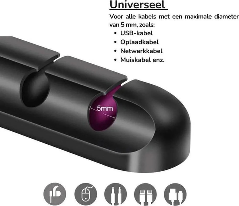Kabel organiser – Zelfklevende kabelclips voor 5 kabels – Kabelmanagement voor kantoor, pc, auto & tv – Zwart-Kabel Organizer-Ilumina Benelux