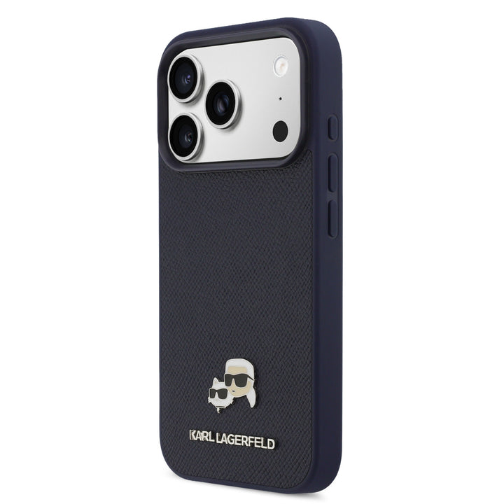 Karl Lagerfeld iPhone 17 Pro Backcover hoesje - MagSafe - Saffiano Leather - K&C Head Logo - Navy-Hoesjes-Ilumina Benelux