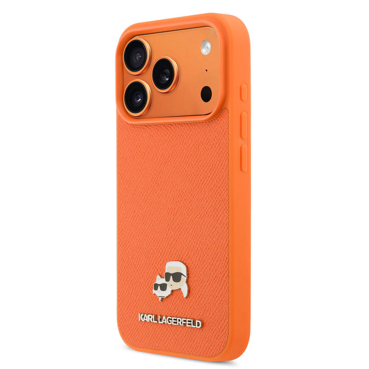 Karl Lagerfeld iPhone 17 Pro Backcover hoesje - MagSafe - Saffiano Leather - K&C Head Logo - Oranje-Hoesjes-Ilumina Benelux