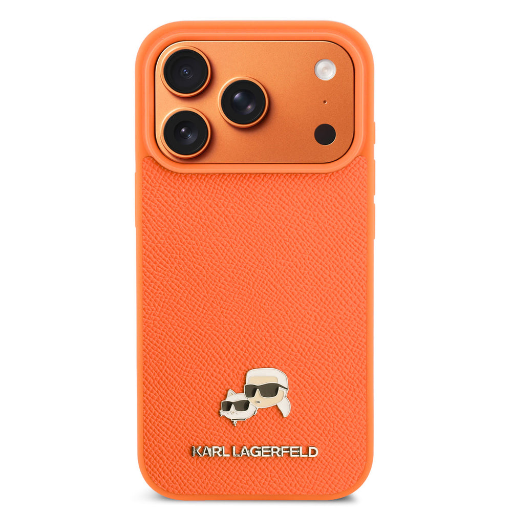 Karl Lagerfeld iPhone 17 Pro Backcover hoesje - MagSafe - Saffiano Leather - K&C Head Logo - Oranje-Hoesjes-Ilumina Benelux