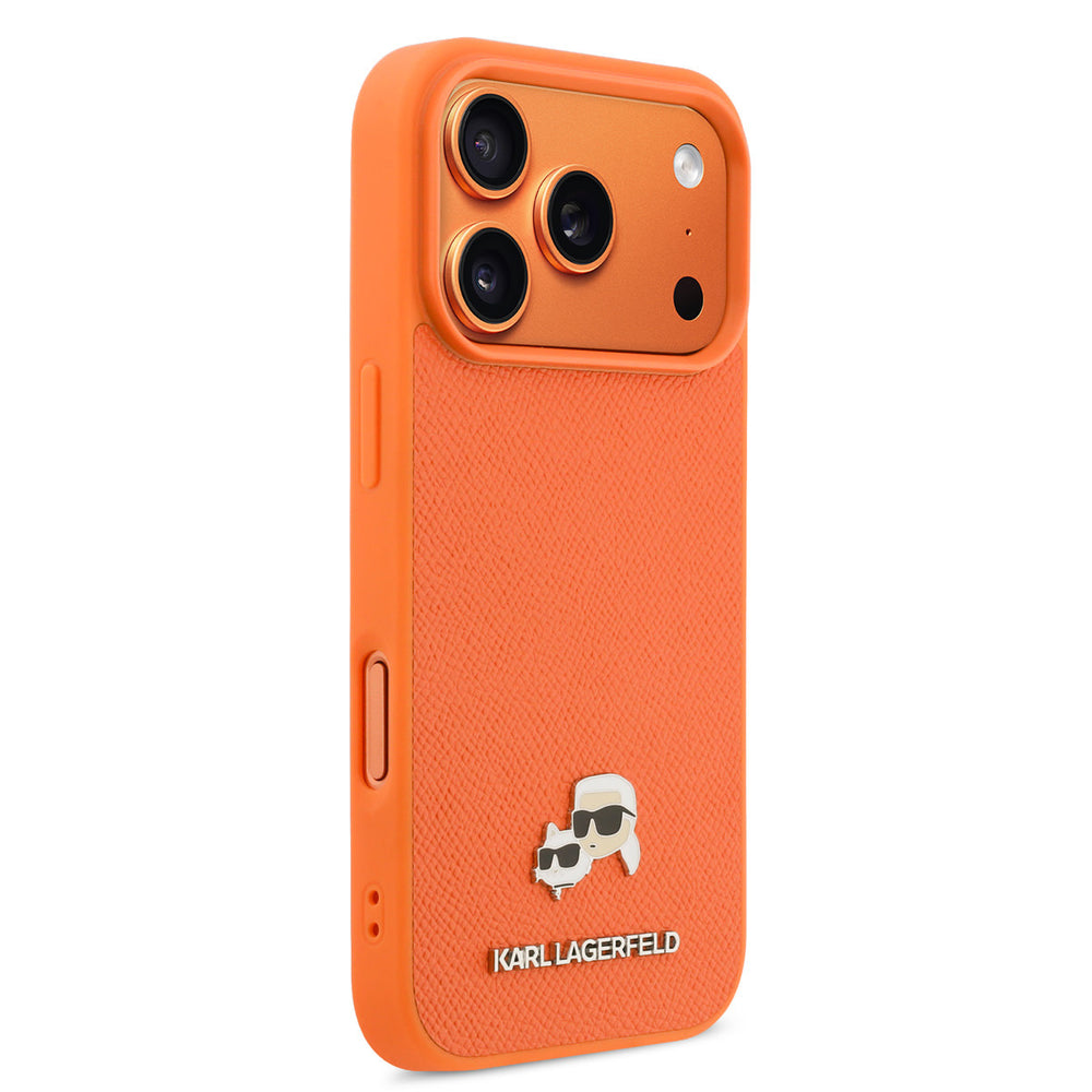 Karl Lagerfeld iPhone 17 Pro Backcover hoesje - MagSafe - Saffiano Leather - K&C Head Logo - Oranje-Hoesjes-Ilumina Benelux