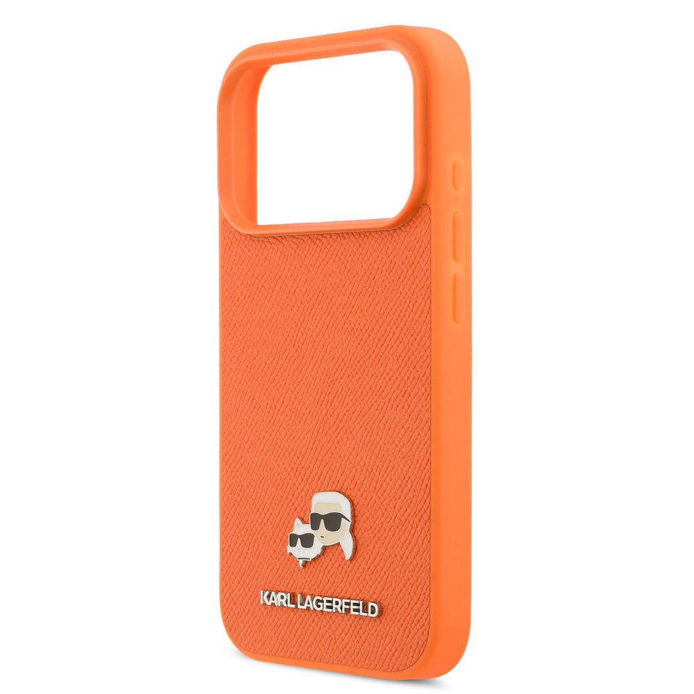 Karl Lagerfeld iPhone 17 Pro Backcover hoesje - MagSafe - Saffiano Leather - K&C Head Logo - Oranje-Hoesjes-Ilumina Benelux